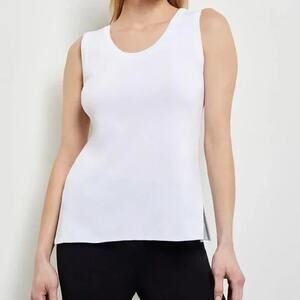 Exclusively Misook Tank Top Blouse Shirt Sleeveless Scoop Neck Ivory White M